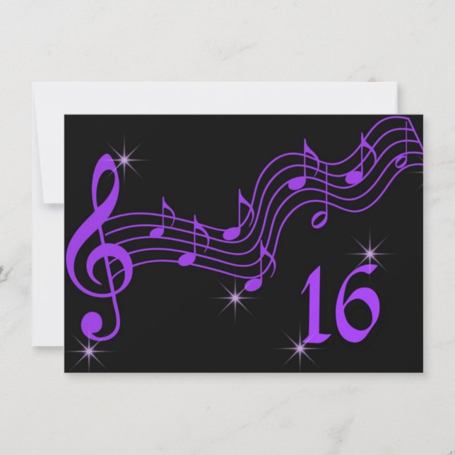 Purple Music Notes Sweet Sixteen Invitation (Front)