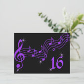 Purple Music Notes Sweet Sixteen Invitation (Standing Front)