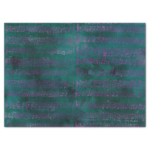 Purple Musical Notes on Teal Decoupage Tissue Paper