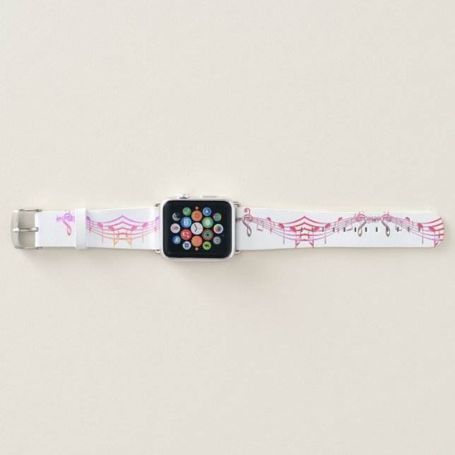 Purple Musical Staff on White Apple Watch Band (Front)