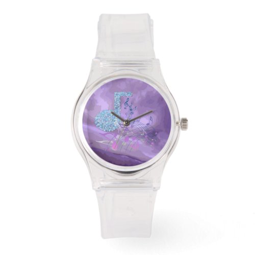 Purple MusicNotesAbstract Sporty PinkSilicon Watch