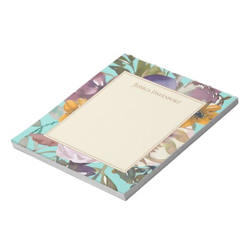 Purple Mustard Yellow Ivory Teal Floral Your Name Notepad