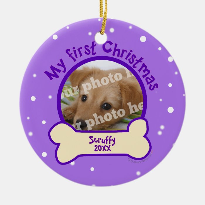 Purple My First Christmas Custom Photo Name Dog Ornaments