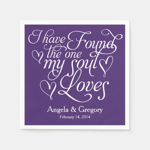 Purple My Soul Loves Heart Personalized Wedding Napkins