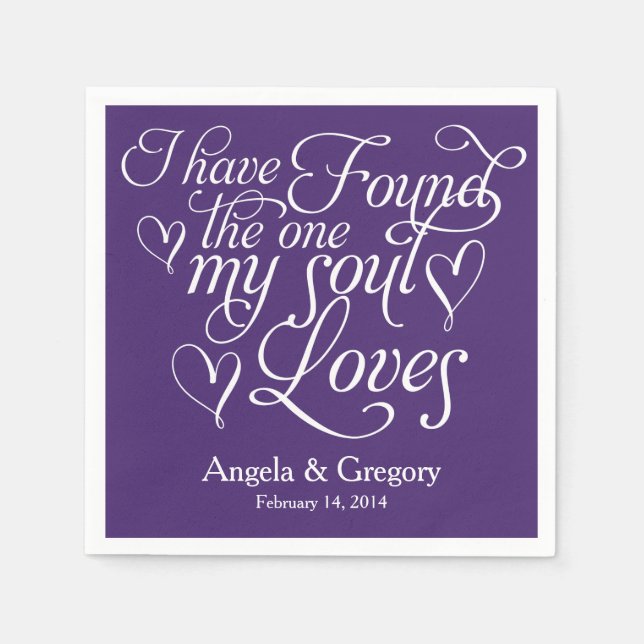 Purple My Soul Loves Heart Personalized Wedding Napkins (Front)