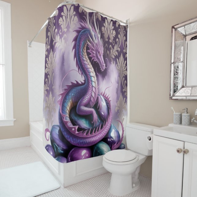 Purple Mystic Dragon Gothic Shower Curtain (In Situ)