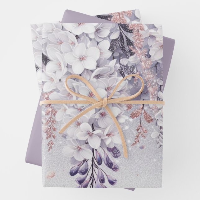 Purple Mystical Wisteria Drift Wrapping Paper Sheets (In situ)