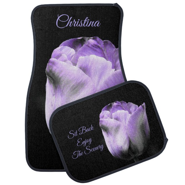 Purple N Gray Tulip *Personalize/Customize* Car Floor Mat (Set)