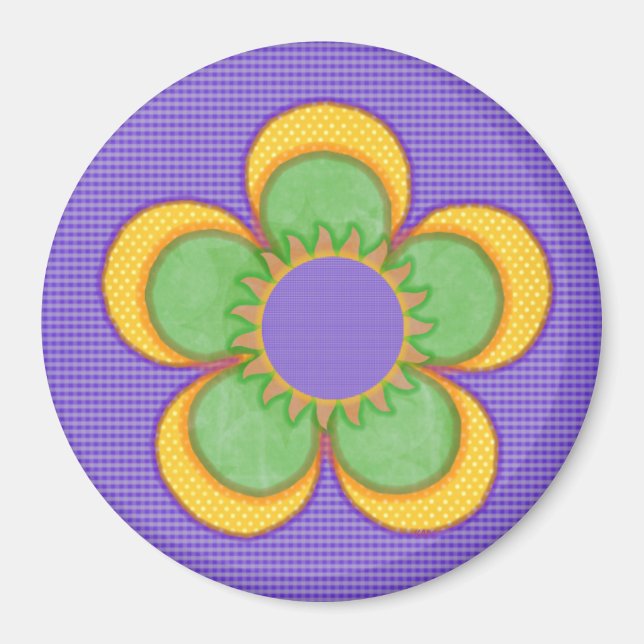 Purple n Green Sunburst Flower Magnet (Front)