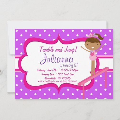 Purple n Pink Gymnastic Birthday Party Invitation