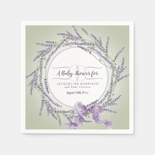Purple n Sage Baby Shower Watercolor Lavender Art Napkins