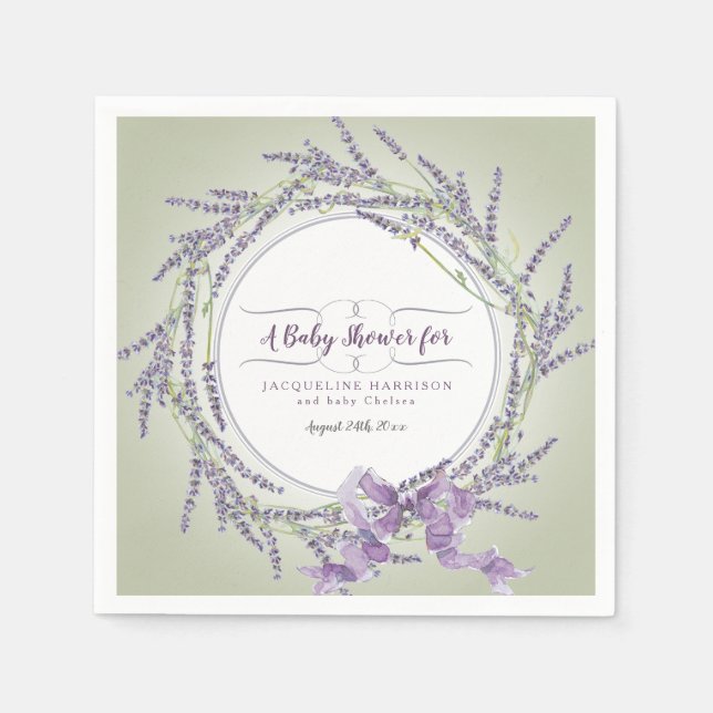 Purple n Sage Baby Shower Watercolor Lavender Art Napkins (Front)
