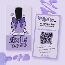 Purple Nail Polish Bottle Bow Nail Salon QR Code