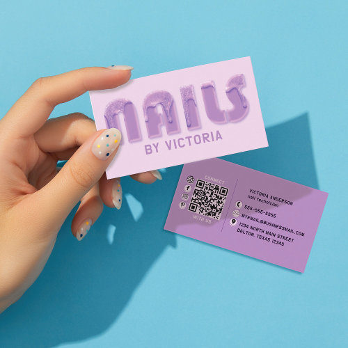 Purple Nails Glitter Drips Typography Nail Tech Business Card