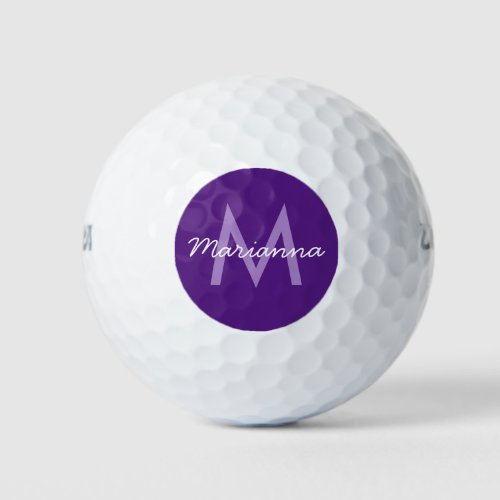 Purple Name and Modern Monogram Golf Balls