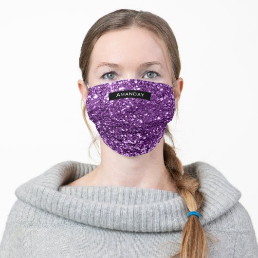 Purple  Name Blush Spark GLITTER EFFECT Covid Adult Cloth Face Mask (Worn)