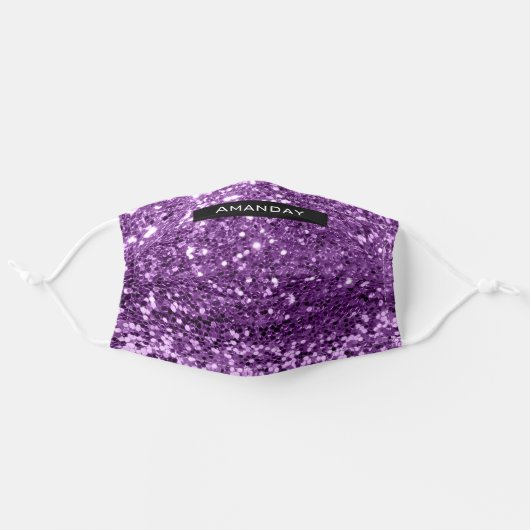 Purple  Name Blush Spark GLITTER EFFECT Covid Adult Cloth Face Mask (Front, Unfolded)