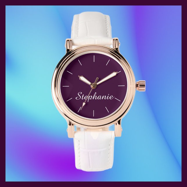 Purple Name Classy Glam Rose Gold White Band Wrist Watch (Creator Uploaded)