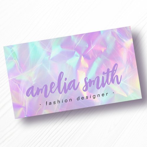 Purple name holographic pastel rainbow colors business card