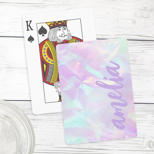 Purple name holographic pastel rainbow colors playing cards