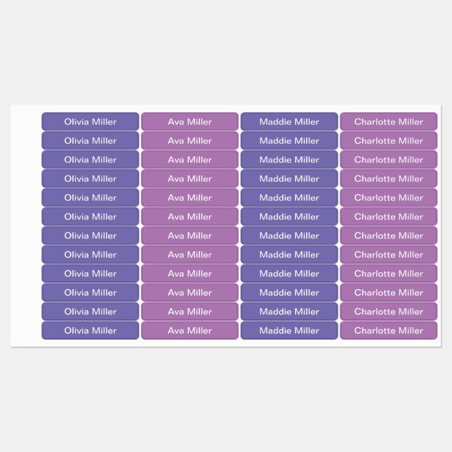 Purple name labels for school camp daycare (Sheet)