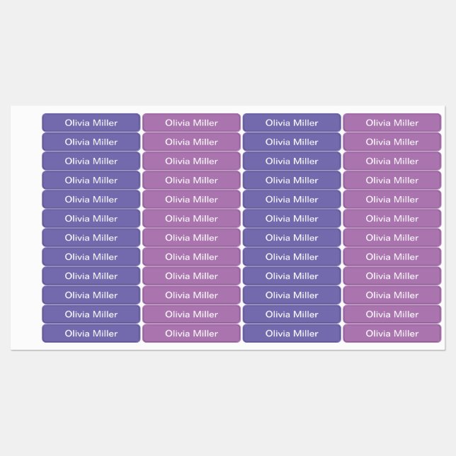 Purple name labels for school camp daycare (Sheet)