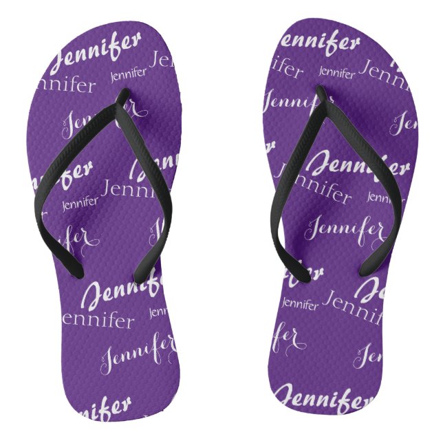 Purple name  pattern  Slim Strap Flip Flops (Footbed)