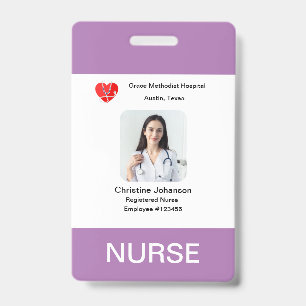 Purple name, Photo, Info, Logo, Barcode Badge