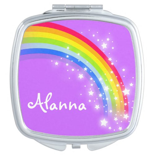 Purple name rainbow square mirror compact