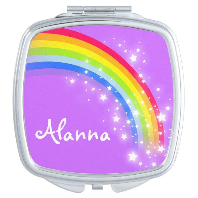 Purple name rainbow square mirror compact (Front)