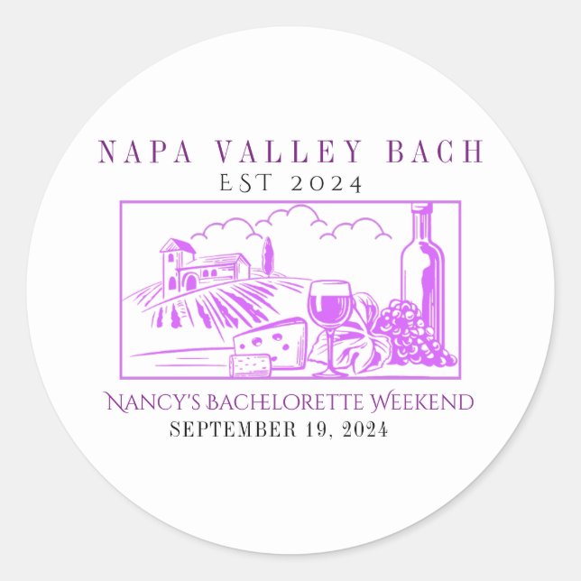 Purple Napa Valley Bachelorette Favor Sticker (Front)