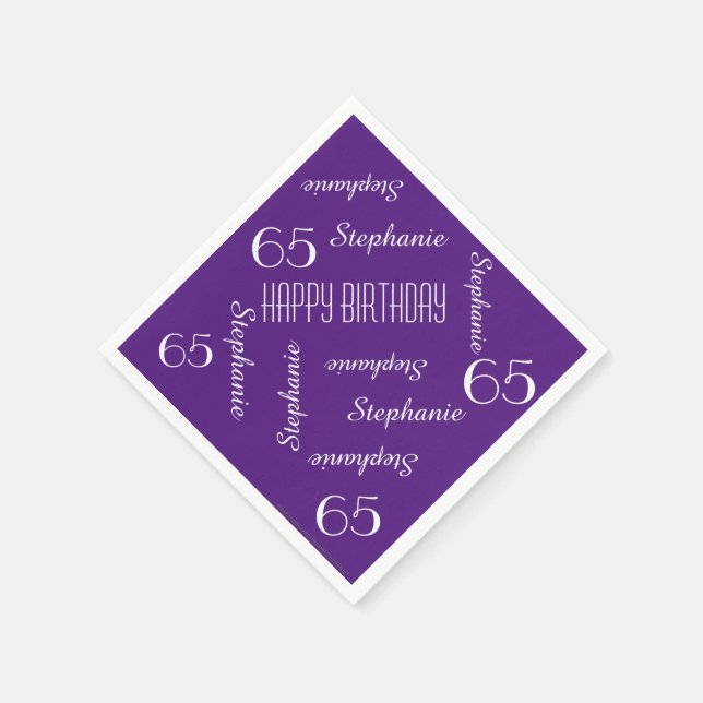 Purple Napkin, 65th Birthday Party Repeating Names Paper Napkins (Corner)