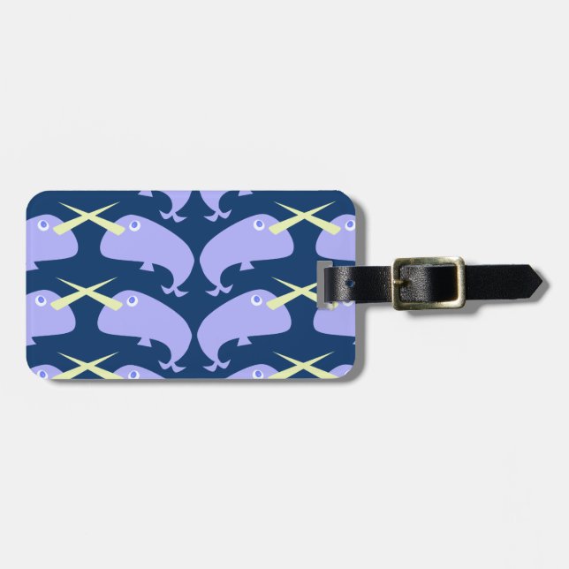 Purple Narwahls Pattern Luggage Tag (Front Horizontal)