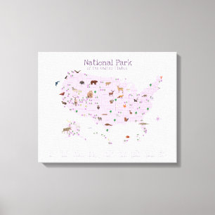 Purple National Park Map Woodland Nursery Canvas Print