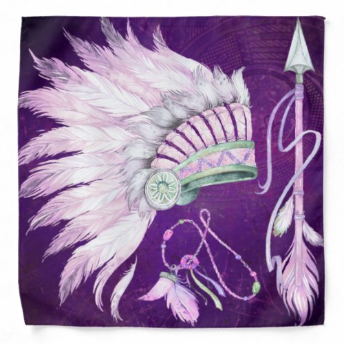 Purple Native American Headdress Arrow southwest Bandana