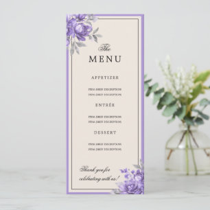 Purple Natural Rustic Floral Wedding Menu Invitation