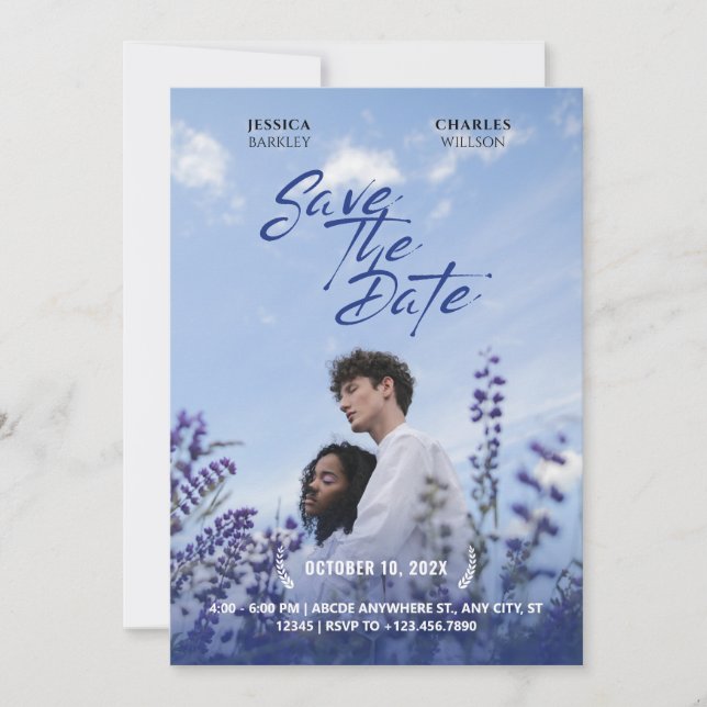 Purple nature movie poster wedding photo  save the date (Front)