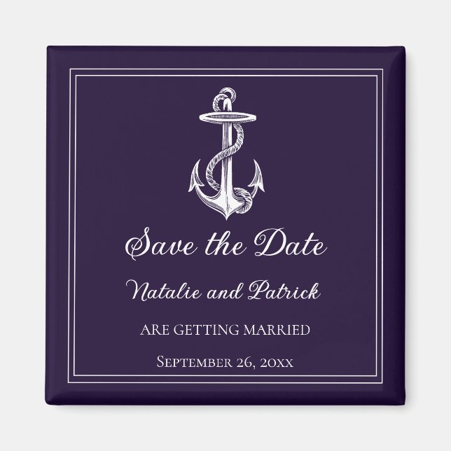 Purple Nautical Anchor Save the Date Magnet (Front)