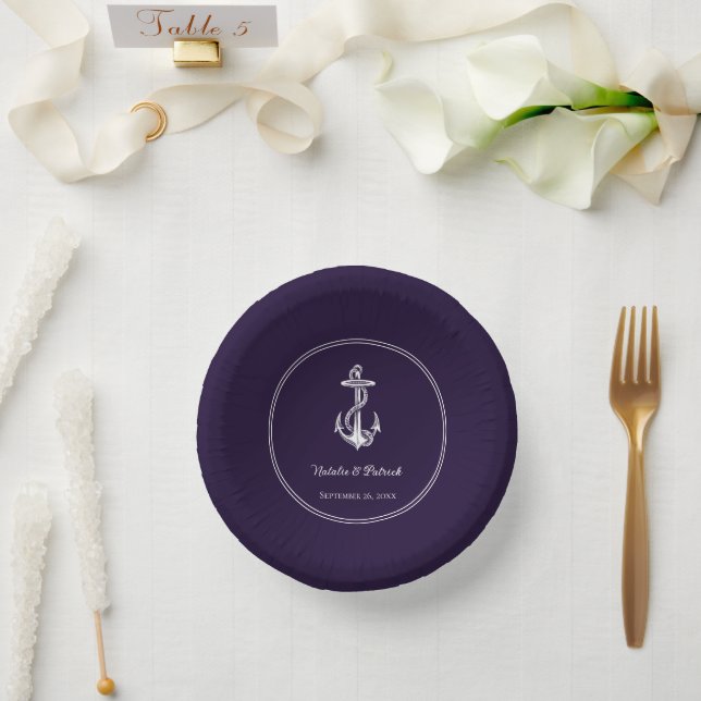 Purple Nautical Anchor Wedding Paper Bowls (Wedding)