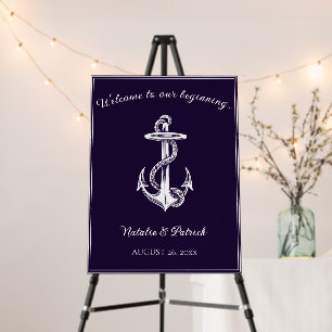 Purple Nautical Anchor Wedding Welcome Sign