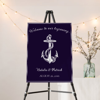 Purple Nautical Anchor Wedding Welcome Sign