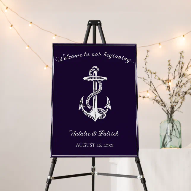 Purple Nautical Anchor Wedding Welcome Sign | Zazzle