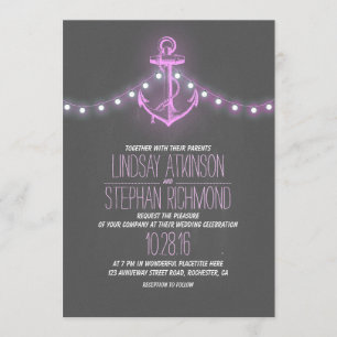 purple nautical chalkboard anchor wedding invitation