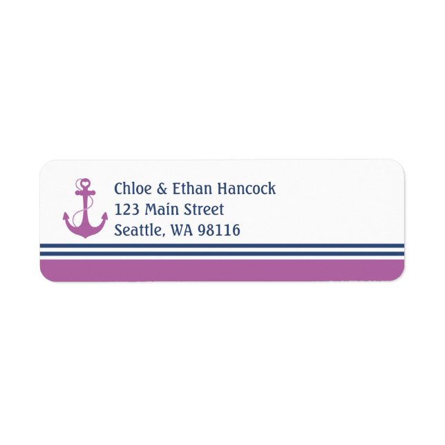 Purple Nautical Heart Anchor Monogram Label (Front)