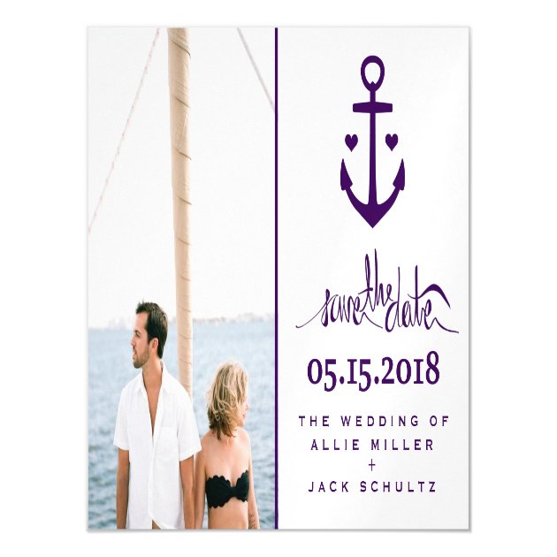 Purple Nautical Wedding Photo Save The Date Magnet Magnetic Card