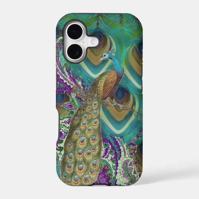 Purple Navy and Copper Paisley Peacock & Feathers Case-Mate iPhone Case (Back)