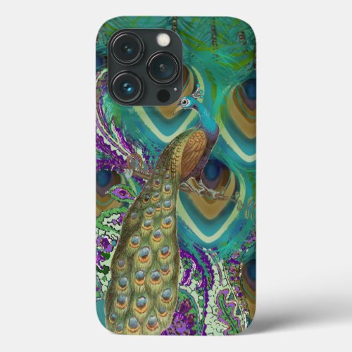 Purple Navy and Copper Paisley Peacock  Feathers iPhone 13 Pro Case