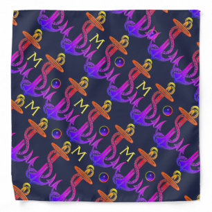 PURPLE NAVY BLUE ANCHOR AND ROPE NAUTICAL MONOGRAM BANDANA