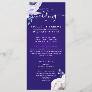 Purple Navy Blue and Lilac Flowers Wedding Program