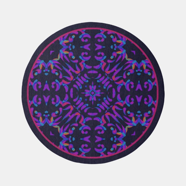 Purple Navy Blue Blush Pink Kaleidoscope Pattern Rug (Front)